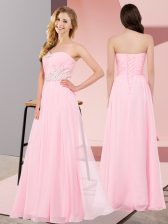 Elegant Baby Pink Evening Dress Prom and Party with Appliques Sweetheart Sleeveless Lace Up