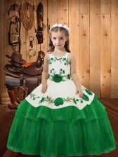  Ball Gowns Little Girl Pageant Dress Green Straps Organza Sleeveless Floor Length Lace Up