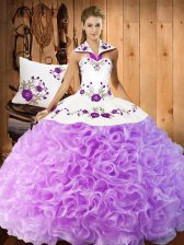 Fancy Sleeveless Lace Up Floor Length Embroidery Vestidos de Quinceanera