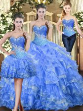  Baby Blue Sweetheart Lace Up Beading and Ruffles Sweet 16 Quinceanera Dress Sleeveless