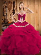 Chic Sweetheart Sleeveless Satin and Organza Quinceanera Gown Embroidery and Ruffles Lace Up