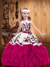  Fuchsia Sleeveless Organza Lace Up Glitz Pageant Dress for Party and Sweet 16 and Quinceanera and Wedding Party