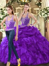 New Style Sleeveless Lace Up Floor Length Beading and Ruffles 15th Birthday Dress
