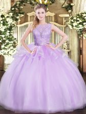  Sleeveless Floor Length Lace Backless 15th Birthday Dress with Lavender