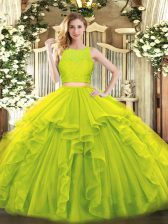 Enchanting Yellow Green Sleeveless Floor Length Ruffles Zipper Sweet 16 Quinceanera Dress