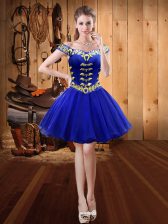 Deluxe Royal Blue Lace Up Embroidery Sleeveless Mini Length