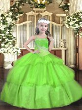 Hot Sale Straps Sleeveless Organza Little Girl Pageant Dress Beading and Ruffled Layers Lace Up