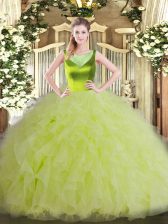 Extravagant Floor Length Side Zipper Quince Ball Gowns Yellow Green for Sweet 16 and Quinceanera with Beading and Ruffles