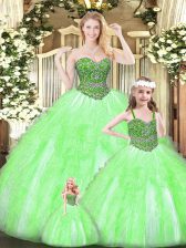 Customized Vestidos de Quinceanera Military Ball and Sweet 16 and Quinceanera with Beading and Ruffles Sweetheart Sleeveless Lace Up
