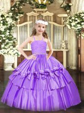  Organza Straps Sleeveless Zipper Beading and Lace and Ruffled Layers Pageant Dresses in Lavender