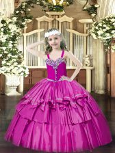  Straps Sleeveless Organza Child Pageant Dress Beading and Ruffled Layers Lace Up