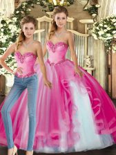  Baby Pink Organza Lace Up Sweetheart Sleeveless Floor Length Quinceanera Gown Ruffles