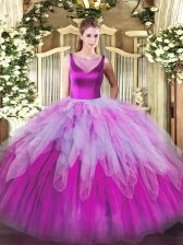  Multi-color Sleeveless Beading and Ruffles Floor Length Quince Ball Gowns