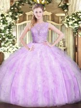 Decent Ball Gowns Ball Gown Prom Dress Lilac Scoop Organza Sleeveless Floor Length Backless
