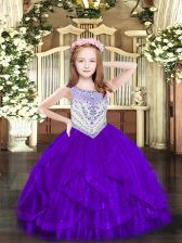  Floor Length Ball Gowns Sleeveless Purple Kids Pageant Dress Zipper