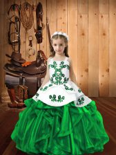  Green Sleeveless Organza Lace Up Child Pageant Dress for Sweet 16 and Quinceanera