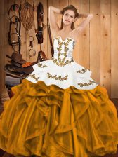 Sophisticated Gold Sleeveless Embroidery and Ruffles Floor Length 15th Birthday Dress