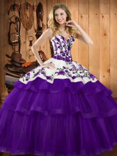  Purple Quinceanera Dresses Military Ball and Sweet 16 and Quinceanera with Embroidery Sweetheart Sleeveless Sweep Train Lace Up