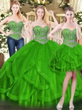 Shining Tulle Sleeveless Floor Length Sweet 16 Quinceanera Dress and Beading and Ruffles