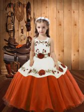 Stunning Orange Red Little Girls Pageant Gowns Sweet 16 and Quinceanera with Embroidery Straps Sleeveless Lace Up