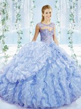 Attractive Organza Sleeveless Sweet 16 Quinceanera Dress Brush Train and Beading and Ruffles and Pick Ups