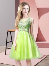 Admirable Yellow Green A-line Tulle Scoop Sleeveless Beading Knee Length Zipper 
