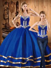  Blue Sleeveless Embroidery Floor Length Quinceanera Dresses