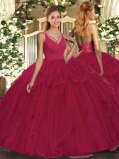 Hot Selling Sleeveless Organza Floor Length Backless 15th Birthday Dress in Hot Pink with Ruffles