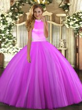 Affordable Sleeveless Tulle Floor Length Backless Quinceanera Dresses in Rose Pink and Lilac with Beading