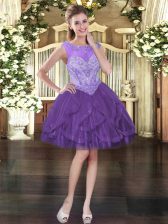  Beading and Ruffles Evening Dress Purple Lace Up Sleeveless Mini Length