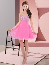 Pretty Empire Prom Party Dress Rose Pink Sweetheart Chiffon Sleeveless Mini Length Lace Up