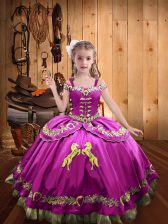 Pretty Off The Shoulder Sleeveless Lace Up Custom Made Pageant Dress Fuchsia Satin