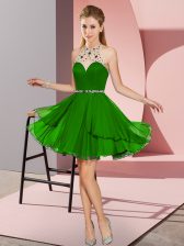 Decent Empire Homecoming Dress Green Halter Top Chiffon Sleeveless Mini Length Zipper