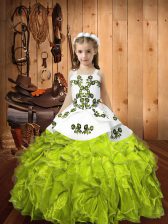  Yellow Green Sleeveless Embroidery and Ruffles Floor Length Little Girls Pageant Dress Wholesale