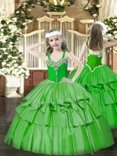 Super Green Sleeveless Organza Lace Up Little Girls Pageant Gowns for Party and Quinceanera