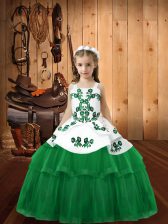 Unique Green Straps Neckline Embroidery Little Girls Pageant Dress Sleeveless Lace Up