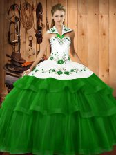Amazing Ball Gowns Sleeveless Green Quinceanera Gowns Sweep Train Lace Up