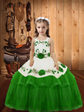 Discount Straps Sleeveless Lace Up Little Girls Pageant Gowns Green Organza