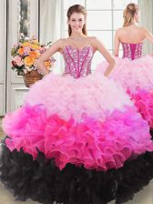  Floor Length Multi-color Ball Gown Prom Dress Organza Sleeveless Beading and Ruffles