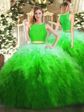  Ball Gowns Quinceanera Dress Green Scoop Organza Sleeveless Floor Length Zipper