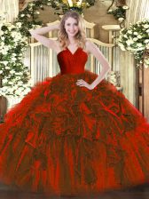 Beauteous Wine Red Ball Gowns Ruffles Quinceanera Gowns Zipper Organza Sleeveless Floor Length