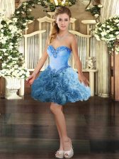 Elegant Ball Gowns Prom Party Dress Baby Blue Sweetheart Fabric With Rolling Flowers Sleeveless Mini Length Lace Up