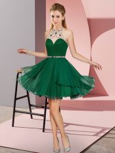 Beautiful Dark Green Empire Beading Prom Dress Zipper Chiffon Sleeveless Mini Length