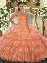 Shining Floor Length Orange Quinceanera Gown Organza Sleeveless Beading and Ruffled Layers