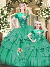 Dramatic Beading and Ruffled Layers Sweet 16 Dresses Turquoise Lace Up Sleeveless Floor Length
