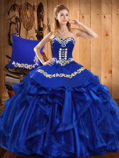 Customized Sleeveless Lace Up Floor Length Embroidery and Ruffles Vestidos de Quinceanera