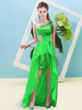 Discount Sleeveless Lace Up High Low Beading and Sequins Prom Gown