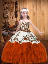 Rust Red Lace Up Straps Beading and Embroidery Pageant Dress Toddler Organza Sleeveless