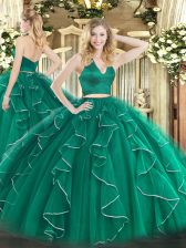 Captivating Dark Green Sleeveless Ruffles Floor Length Vestidos de Quinceanera