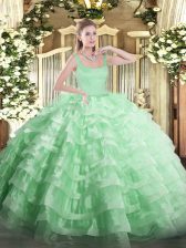 Lovely Floor Length Apple Green Sweet 16 Dress Straps Sleeveless Zipper